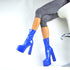 Stylish Premium Women's Ankle Boots with Mega XXL Platform High Heels - Black and Blue Patent Finish